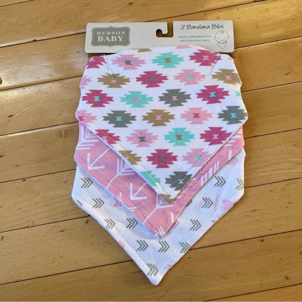 Hudson Baby Pink and White Bandana Bibs NEW Girls